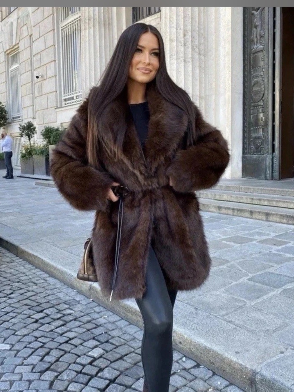 Zara Dark Brown Faux Fur Wrap Coat